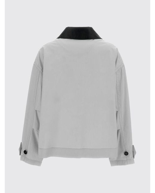 DURAZZI MILANO Gray Lightweight Cotton Jacket With Leather Collar And Dropped Shoulders