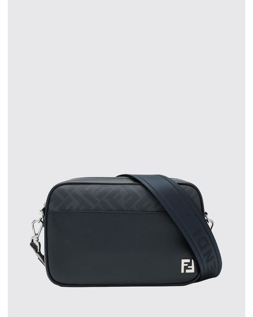 Fendi Black Squared Ff Coated Leather And Cotton Bag for men