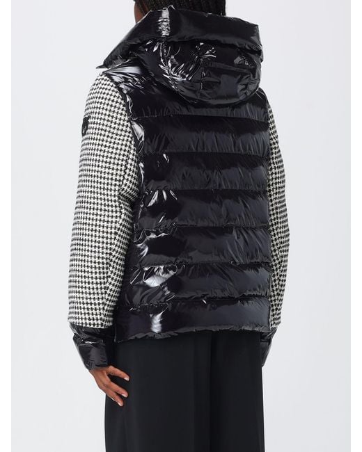 Pinko Gray Short Quilted Vichy Tweed And Nylon Down Jacket With Hood