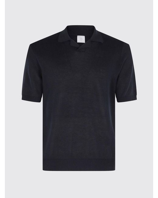 Eleventy Blue Cotton Knit Polo for men