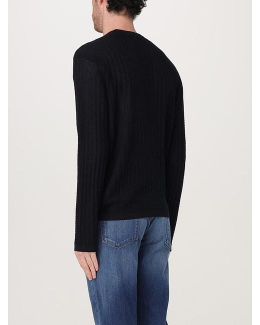 Emporio Armani Blue Ribbed Knit Crew Neck Sweater for men