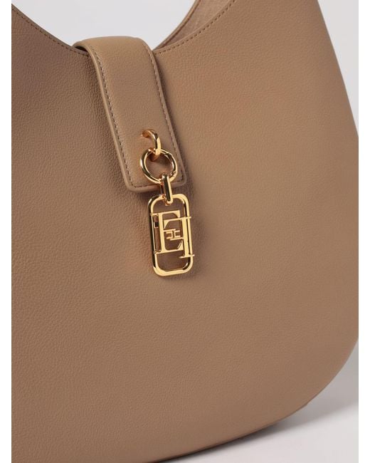 Elisabetta Franchi Natural Round Hobo Shoulder Bag With Charm