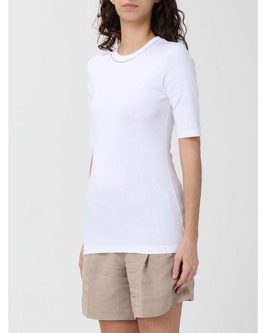 Brunello Cucinelli White Cotton T-Shirt With Nickel-Free Monile