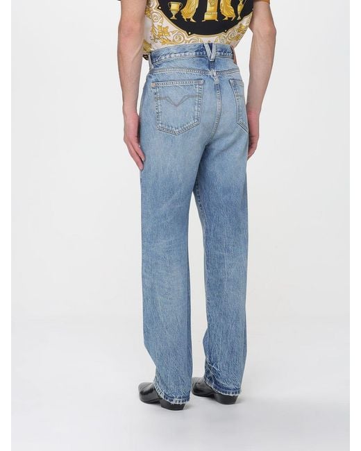 Versace Blue Medusa 5 Pocket Jeans With Logo for men