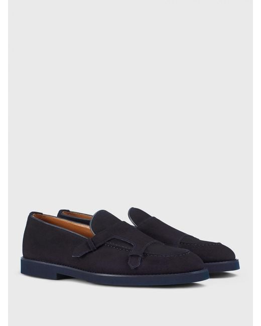 Doucal's Blue Suede Monk Strap Shoes for men