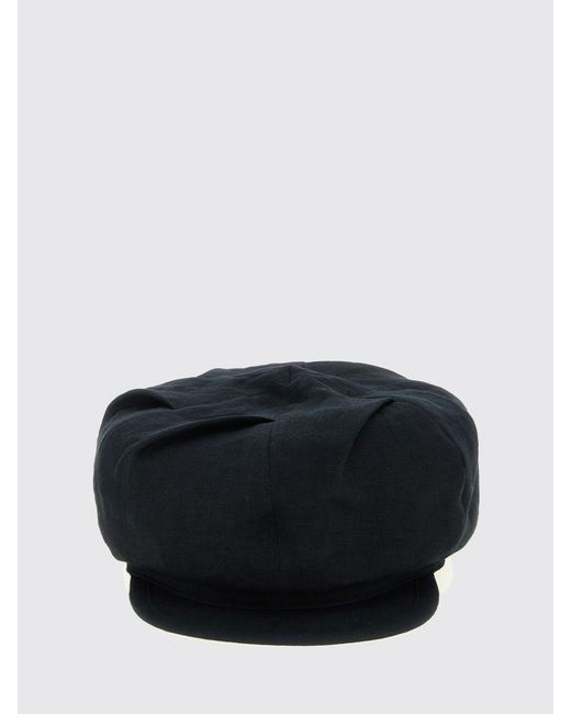 Yohji Yamamoto Black Linen Hat With Draped Design And Visor for men