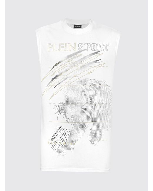 Philipp Plein White Printed Cotton Tank Top With Rhinestones for men