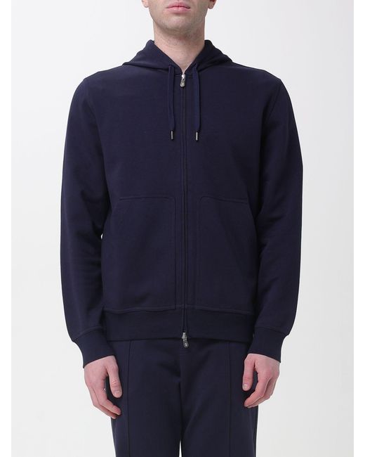 Brunello Cucinelli Blue Cotton Blend Hoodie for men
