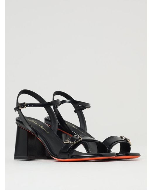 Santoni Black Elegant Ankle Strap Heel Sandals With Buckle Closure And High Heel