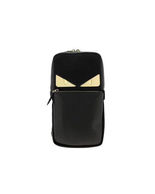 Fendi Black Monster Eyes One-shoulder Backpack In Leather And Nylon With Bag Bugs Eyes Metallic Patch for men