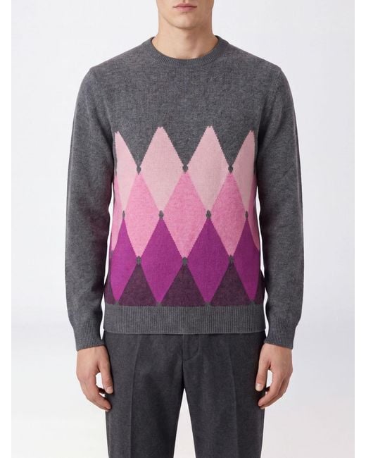 Ballantyne Pink Diamond Pattern Pure Cashmere Crewneck Jumper for men