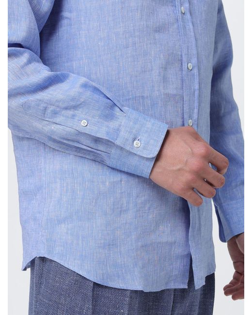 Brunello Cucinelli Blue Linen Shirt for men