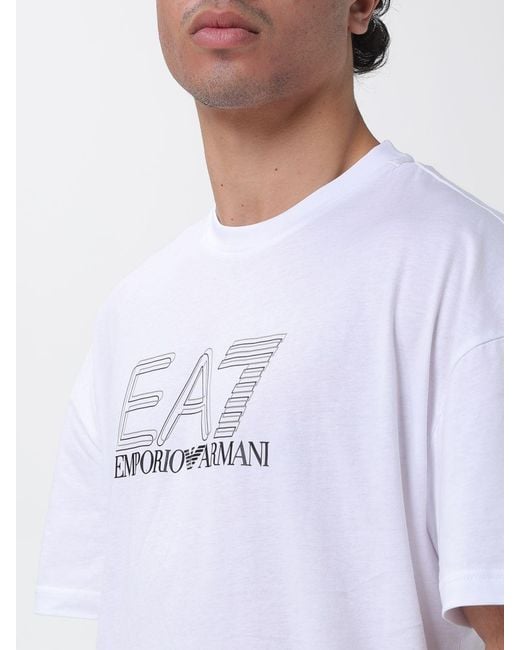 EA7 White Cotton Crew-Neck T-Shirt With Logo for men