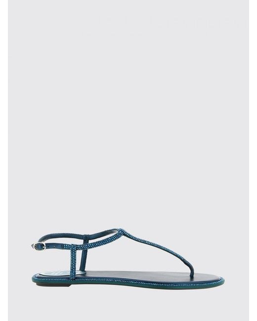 Rene Caovilla Green Diana Nappa Leather Sandals With Rhinestones