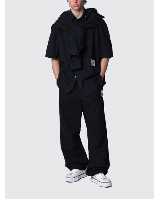 Maison Mihara Yasuhiro Black Short-Sleeved Cotton And Linen-Blend Shirt for men