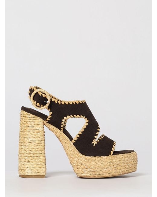 Paloma Barceló Natural Suede And Raffia High-Heel Platform Sandals Paloma Barceló