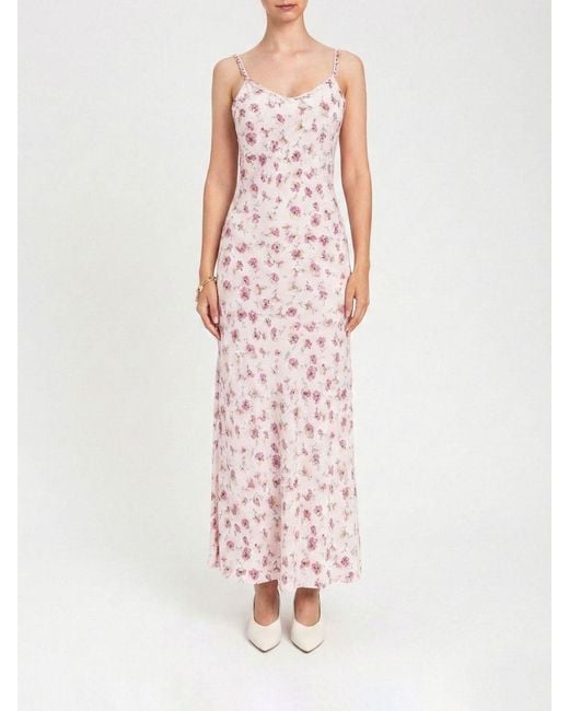 Twinset Pink Viscose Midi Dress With Floral Print