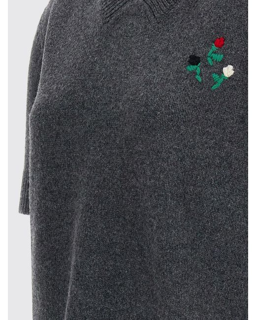 Marni Gray V-Neck Virgin Wool And Cashmere Sweater With Embroidery