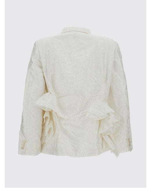Comme des Garçons White Comme Des GarÇ Ons Single-Breasted Cropped Blazer With Lapels And Embroidery