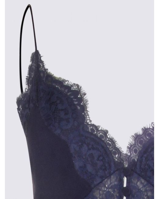 Self-Portrait Blue Long Georgette And Lace Slip Dress
