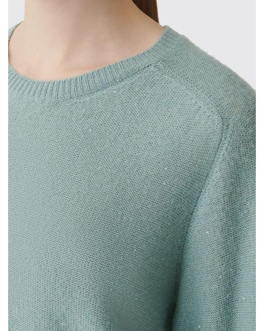Fabiana Filippi Green Wool And Cashmere Crew Neck Jumper With Sequin Embroidery