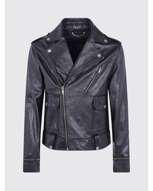 Golden Goose Deluxe Brand Black Ovine Leather Biker Jacket With Asymmetrical Zip Closure for men