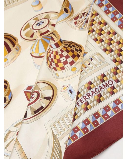 Ferragamo Pink Renaissance Geometries Print Silk Scarf