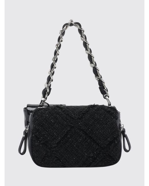 La Carrie Black Tweed Mini Shoulder Bag With Woven Chain Handle