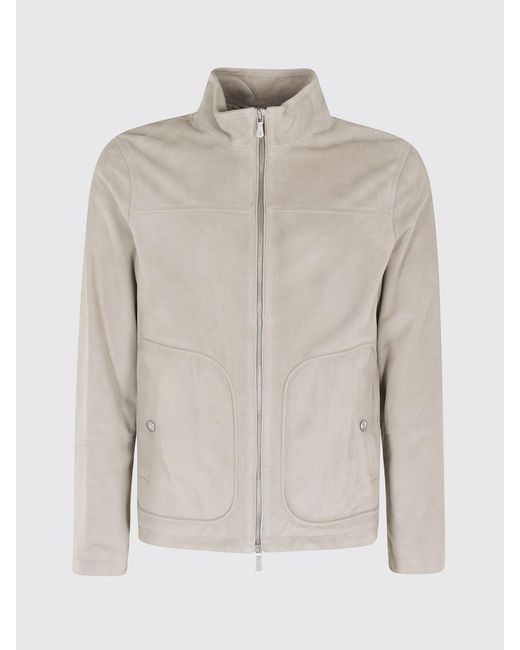 Eleventy Gray Suede Biker Jacket With Zip for men