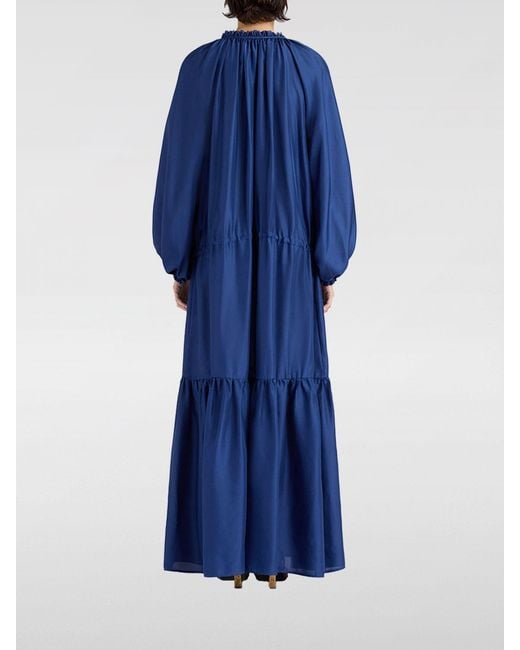 Momoní Blue Momon&Igrave Long Silk Tunic With Balloon Sleeves And V-Neck