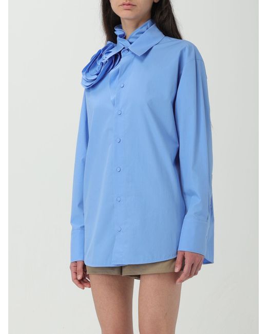 Camicia in popeline di cotone con fiore di Valentino in Blue