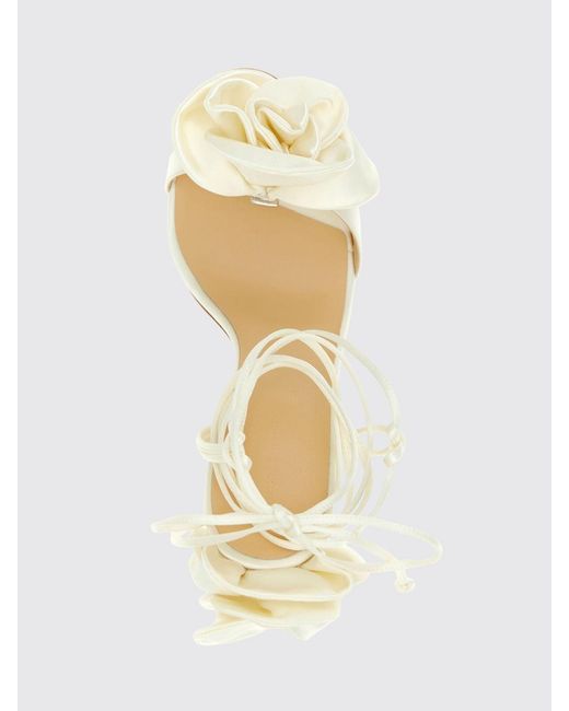 Magda Butrym Natural Satin Sandals With Floral Applications