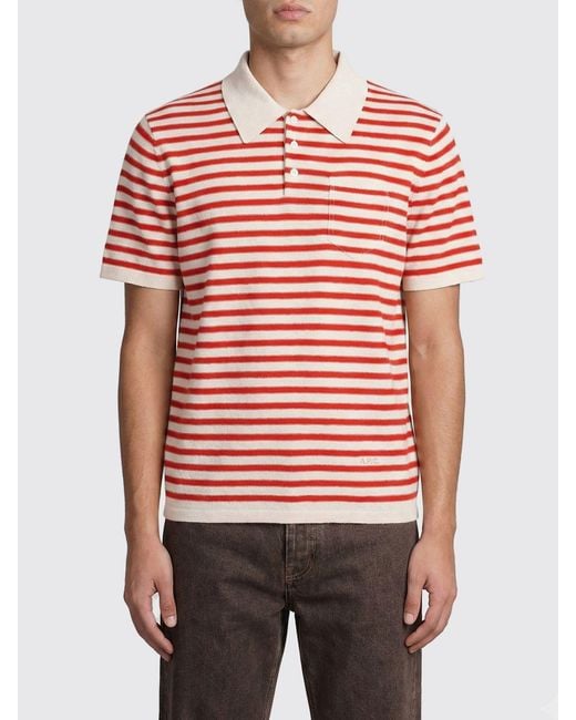 A.P.C. Red Striped Cotton And Cashmere Polo for men
