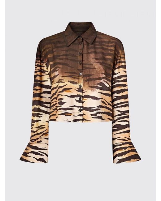 Pinko Brown Viscose Shirt With Animal Print
