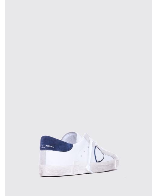 Philippe Model White Paris Leather Low-Top Sneakers With Worn Effect And Shield Logo for men