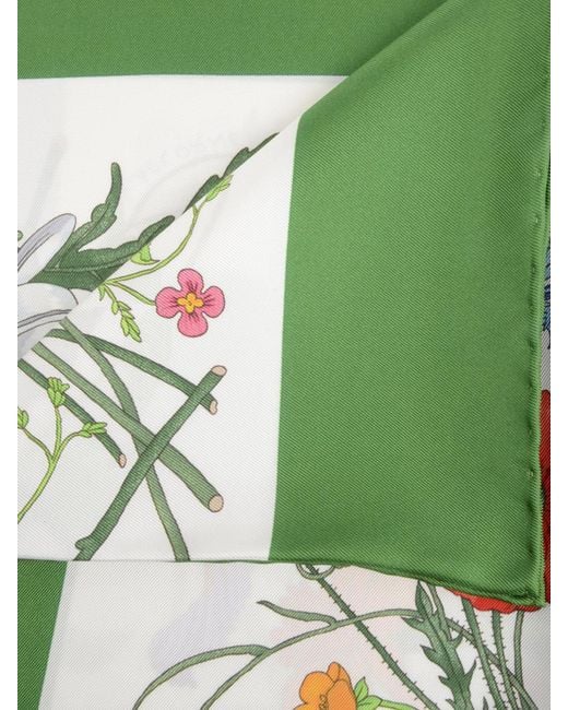 Gucci Green Silk Twill Scarf With Floral Print
