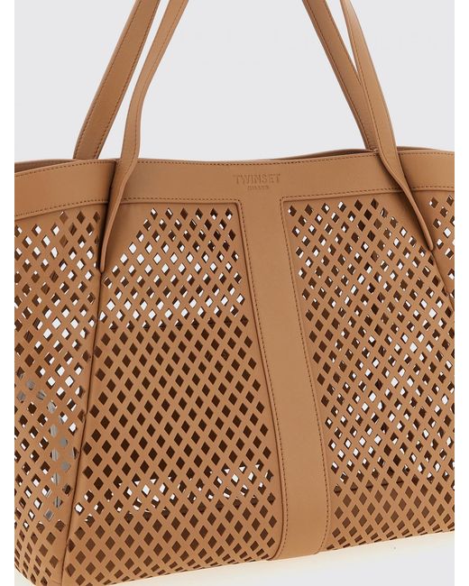 Twinset Brown Perforated Faux Leather Tote Bag