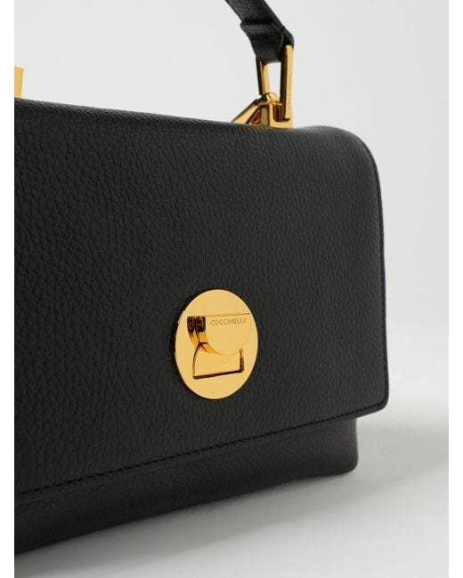 Coccinelle Black Liya Bag In Grained Leather With Shoulder Strap