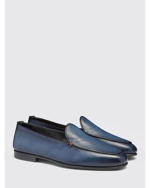 Santoni Blue Elegant Slip-On Loafers With Leather Sole For Comfortable Daily Use for men