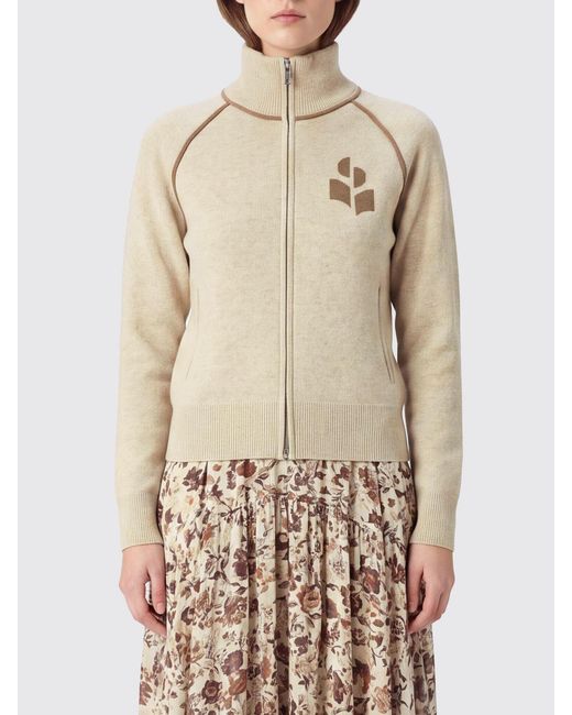 Isabel Marant Natural Cotton-Blend Cardigan With Zip And Flocked Logo