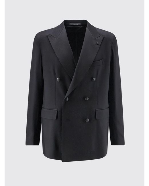 Tagliatore Blue Double-Breasted Virgin Wool Blazer With Peak Lapels for men