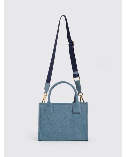 Twinset Blue Cow Print Cotton Canvas Bag
