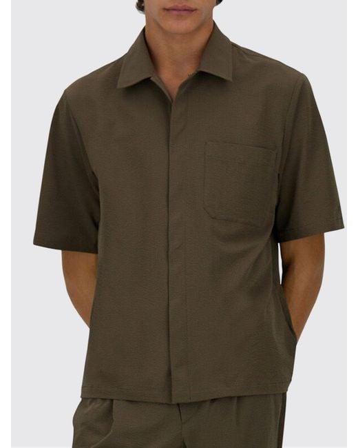 Herno Brown Casual Short-Sleeved Shirt With French Collar And Patch Pockets for men