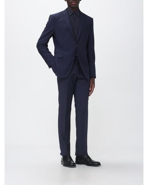 Emporio Armani Blue Single-Breasted Suit With Classic Lapels And Patch Pockets for men