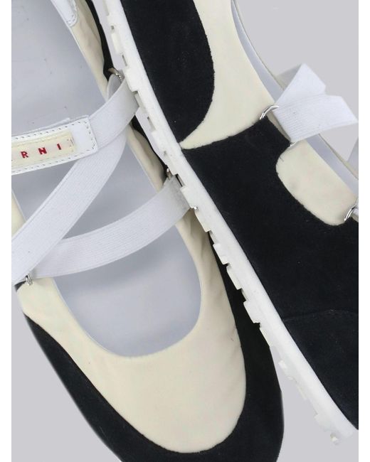 Marni White Nylon And Suede Ballerina