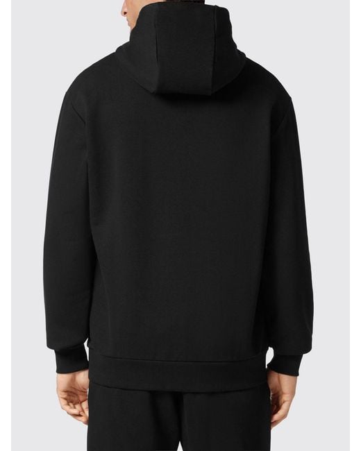 Philipp Plein Black Graphic Print Cotton Hoodie With Dropped Shoulders for men