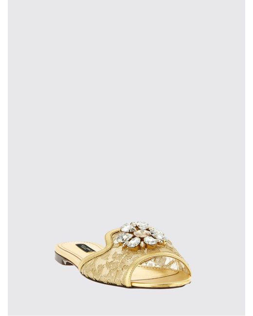 Dolce & Gabbana Natural Dolce &Amp Gabbana Lace And Laminated Leather Mules With Rhinestones