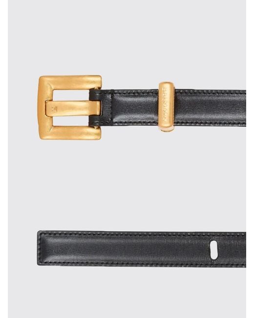 Balmain White Anthem Slim Calfskin Leather Belt With Monogram Buckle
