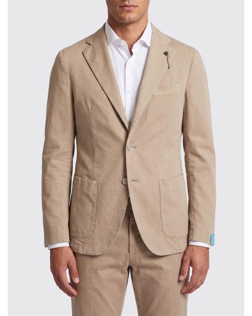 Santaniello Natural Single-Breasted Cotton Blazer for men