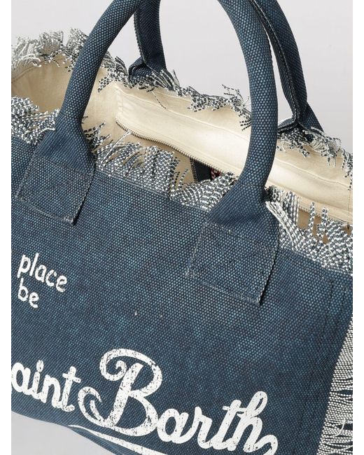 Mc2 Saint Barth Blue Printed Cotton Vanity Bag With Logo